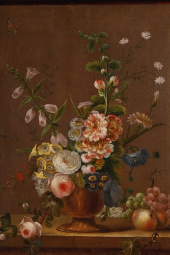 Paire de natures mortes de fleurs vers 1800 - Attribués à Antoine Berjon (Lyon 1754-1843) - Tableaux et dessins Style Directoire