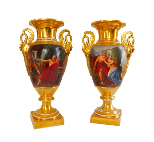 Paire de vases Empire en porcelaine de Paris