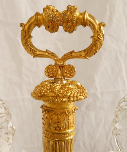Antiquités - Service cabaret d'époque Charles X en cristal et bronze doré