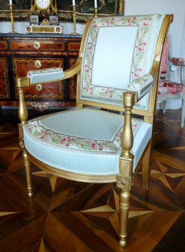 Sièges Fauteuil & Bergère - Paire de fauteuils d'apparat en bois doré d'époque Directoire