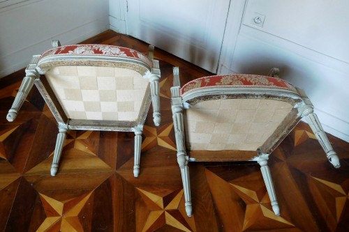 Antiquités - Paire de fauteuils à la Reine Louis XVI, estampille de JB Boulard