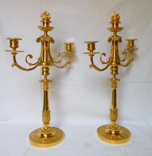 Paire de candélabres en bronze doré début du XIXe siècle - Luminaires Style Restauration - Charles X