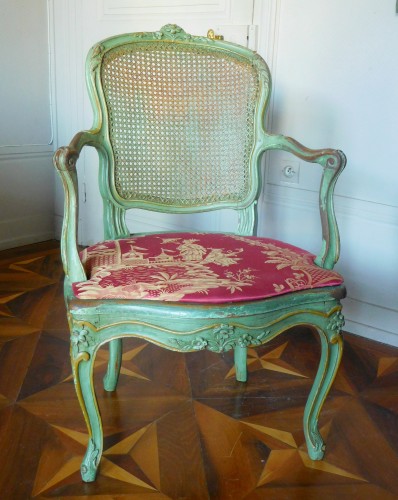 Salon de 2 fauteuils et 4 chaises cannés d'époque Louis XV - GSLR Antiques