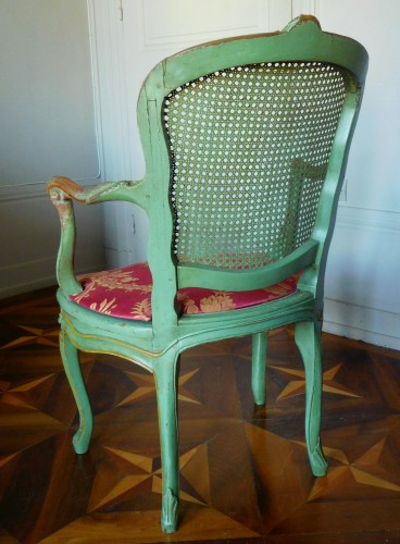 Louis XV - Salon de 2 fauteuils et 4 chaises cannés d'époque Louis XV