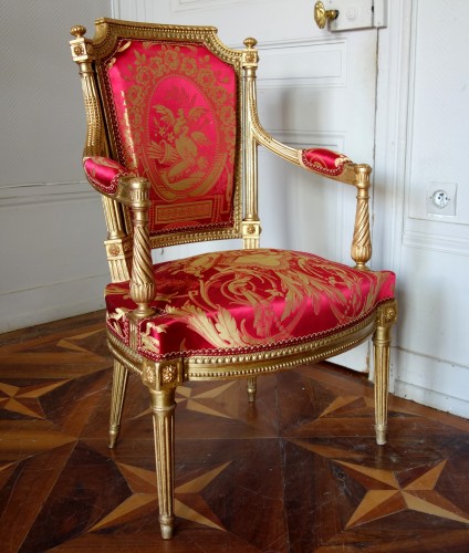 XIXe siècle - Mobilier de salon Louis XVI en bois doré