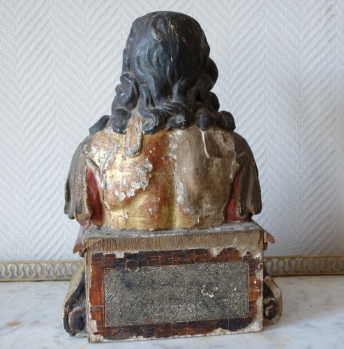 Louis XIV - Paire de bustes reliquaires en bois polychrome et doré