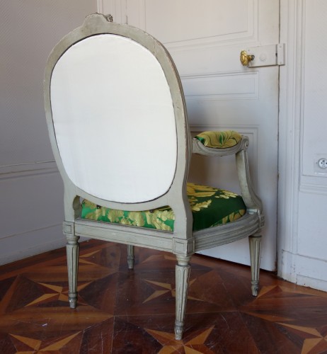 Série de 6 fauteuils à chassis d'époque Louis XVI estampille de Pierre Brizard - Louis XVI