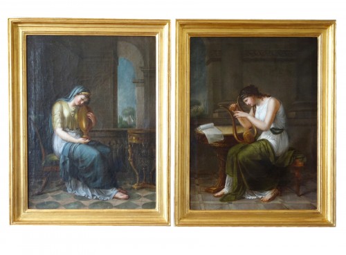 Paire de scènes à l'antique Vestale et Muse, circa 1800