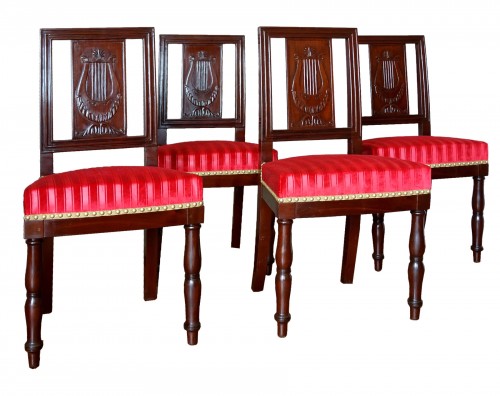 Série de quatre chaises d'audience d'époque Empire estampille de EF Quenne