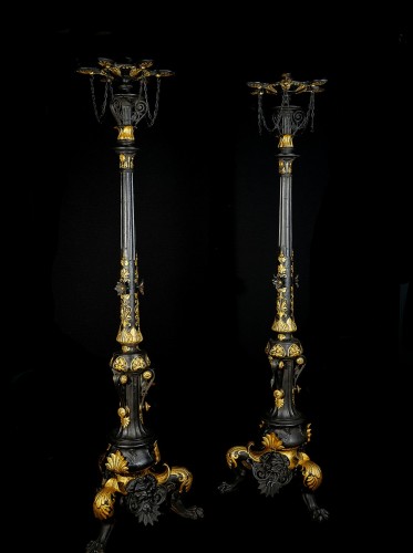 Paire de très grandes torchères en fonte - Luminaires Style Napoléon III