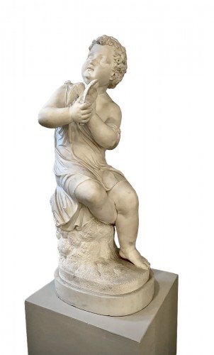 Jeune garçon avec ue colombe en marbre - Joseph Gott (1786 - 1860)