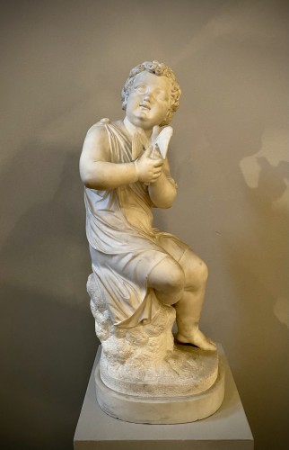 Jeune garçon avec ue colombe en marbre - Joseph Gott (1786 - 1860) - Sculpture Style Louis-Philippe