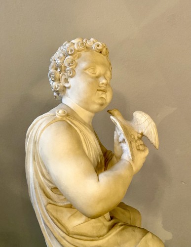 Sculpture Sculpture en Marbre - Jeune garçon avec ue colombe en marbre - Joseph Gott (1786 - 1860)