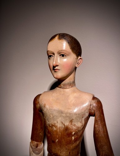 XIXe siècle - Mannequin napolitain articulé en bois polychromé