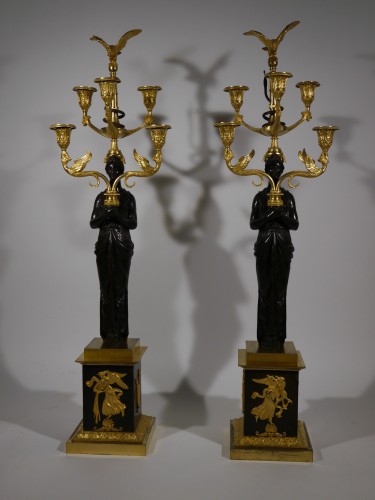 Importante paire de candélabres par Hericourt - Luminaires Style Empire
