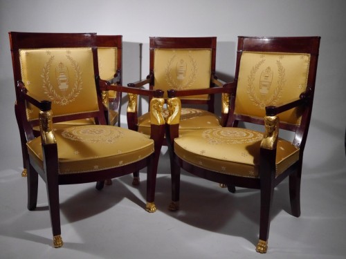 XIXe siècle - Salon Empire composé d'une banquette et de 4 fauteuils