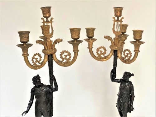Antiquités - Importante paire de candélabres, fin de l'époque Empire