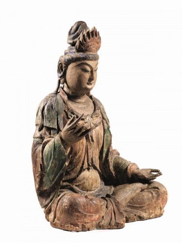 XVIe siècle et avant - Grande sculpture de Bouddha, Chine Dynastie Ming XVe - XVIe siècle