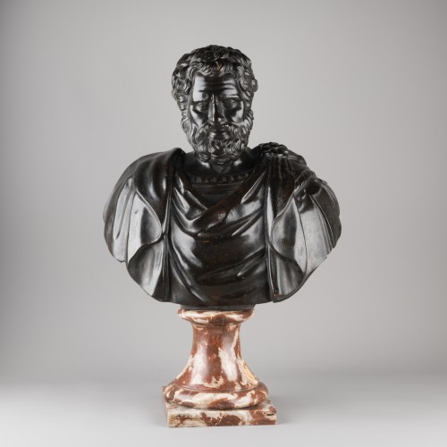 Antiquités - Buste de général Romain en bronze fin XVIIe siècle début XVIIIe