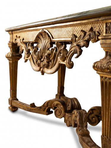 Antiquités - Grande console bois doré d'époque Louis XIV