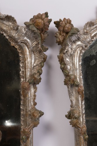 Antiquités - Paire de miroirs argentés Italie XVIIIe siècle