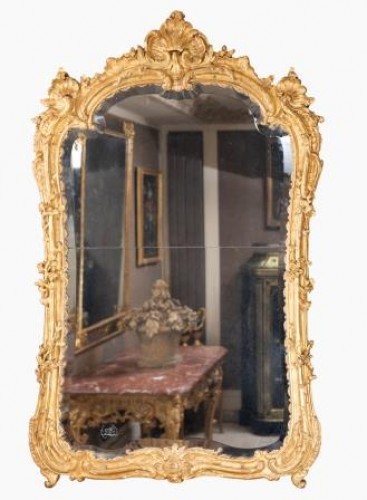 Louis XV - Miroir en bois doré Epoque Louis XV