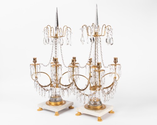 Paire de girandoles en cristal et bronze doré d'époque Empire - Luminaires Style Empire