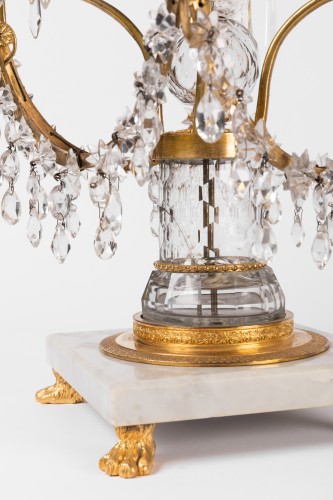 Luminaires Bougeoirs et Chandeliers - Paire de girandoles en cristal et bronze doré d'époque Empire