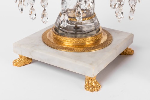 XIXe siècle - Paire de girandoles en cristal et bronze doré d'époque Empire