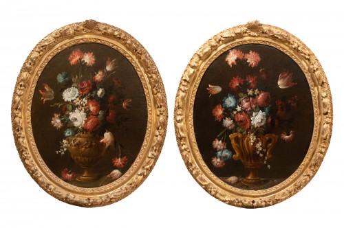 Paire de tableaux de fleurs Fin 17e siècle