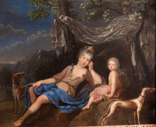Hanne de la Tremouille et son fils daté 1705 Atelier de Pierre Gobert (1662 - 1744 ) - Tableaux et dessins Style Louis XIV