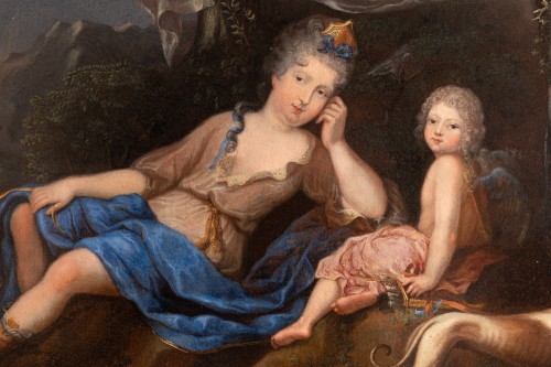 XVIIIe siècle - Hanne de la Tremouille et son fils daté 1705 Atelier de Pierre Gobert (1662 - 1744 )