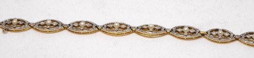 Bijouterie, Joaillerie Bracelet - Bracelet en or, platine, diamants et perles