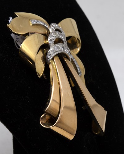 Broche noeud en or et diamants - Bijouterie, Joaillerie Style Années 50-60