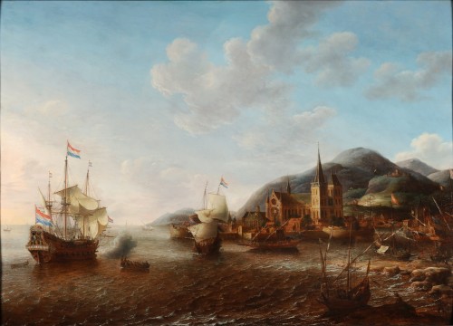 Tableaux et dessins  - Navires hollandais devant un port du Sud - Jan Abrahamsz. Beerstraaten