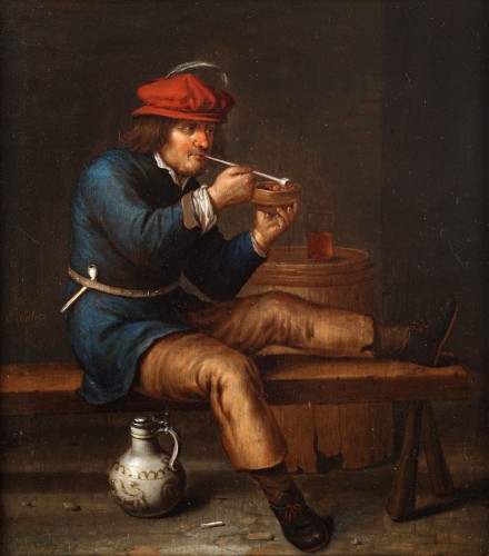 Le fumeur de pipe - Edward Collier (1642-1707) - Tableaux et dessins Style 