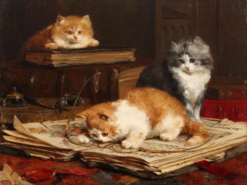 Tableaux et dessins Tableaux XIXe siècle - Les trois curieux - Charles van den Eycken (1859-1923)
