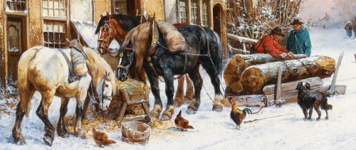 XIXe siècle - Paysage d'hiver animé - Alexis de Leeuw (1848 - 1883)