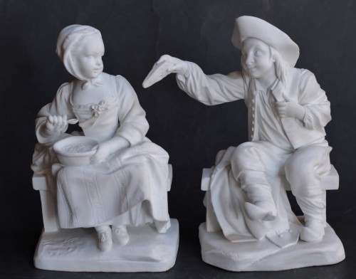 Céramiques, Porcelaines  - Paire de statuettes en biscuit de porcelaine tendre de Sèvres, vers 1780-1785