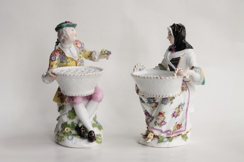 Paire de statuettes Meissen représentant un jardinier et une jardinière, 18e s. - JM Béalu & Fils