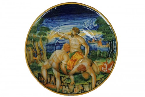 Tondino en majolique d'Urbino à décor "a istoriato" vers 1535-1545.
