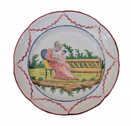 Assiette en faïence des Islettes, atelier de Dupré, débu du XIXe siècle.