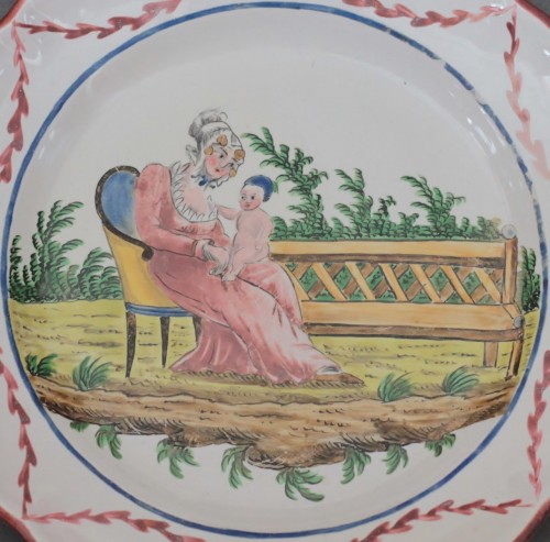 Assiette en faïence des Islettes, atelier de Dupré, débu du XIXe siècle. - Céramiques, Porcelaines Style Directoire