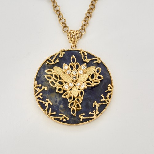 Sautoir en or, lapis lazuli et diamants vers 1970 - Joëlle Lasry