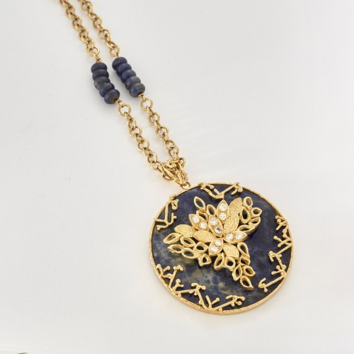 Sautoir en or, lapis lazuli et diamants vers 1970 - 