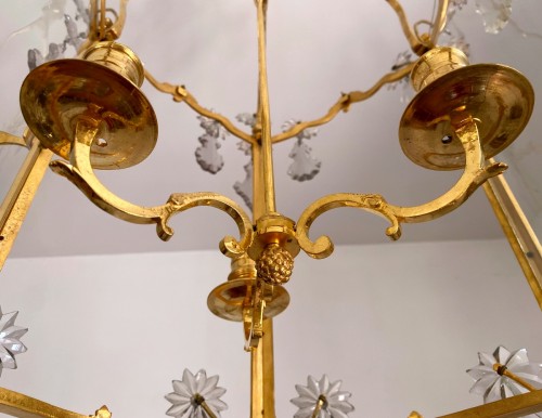 XVIIIe siècle - Lanterne Transition en bronze doré et pampilles