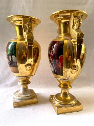 Céramiques, Porcelaines  - Paire de vases Empire en porcelaine