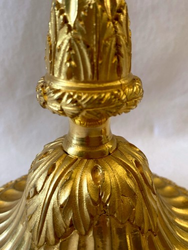 XVIIIe siècle - Paire de flambeaux Louis XVI en bronze doré