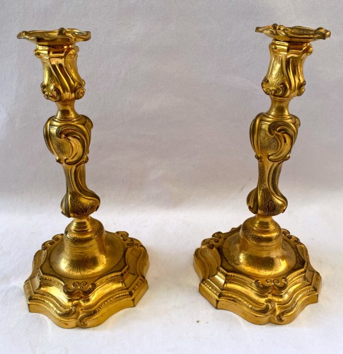 Paire de flambeaux régence en bronze doré - Luminaires Style Régence