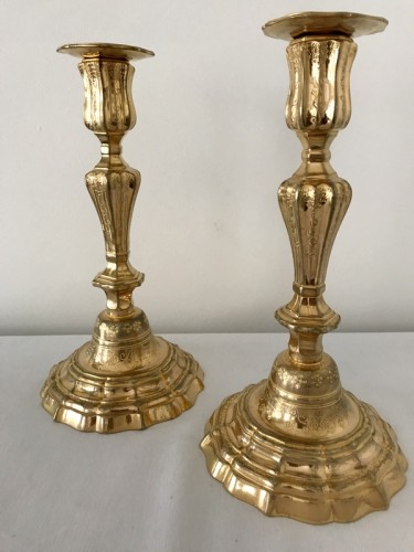 Paire de flambeaux en bronze doré - Luminaires Style 